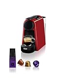 Nespresso De'Longhi Essenza Mini EN85.R - Cafetera monodosis de cápsulas Nespresso, compacta, 19 bares, apagado automático, color rojo, 1, Incluye pack de bienvenida con 14 cápsulas