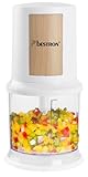 Bestron picadora electrica, Máquina picadora eléctrica con dos cuchillas de corte y capacidad de 500 ml, botón de pulso grande, 400 vatios, Colección Nordic Home, Color: Blanco mate/imitación madera