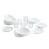Arcopal Vajilla blanca completa para 6 personas 18 piezas + Set de 6 vasos de vidrio 26cl, Único, 19 piezas