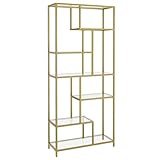 VASAGLE Librería, Estantería para Libros de 6 Niveles, Estantería Vertical para Plantas, 30 x 80 x 180 cm, Vidrio Templado, para Estudio, Salón, Dormitorio, Cocina, Dorado Metálico LGT502A01