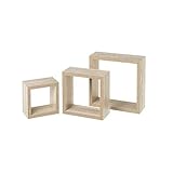 LOLAhome Set de 3 Estantes Cubo Pequeños de Madera MDF Beige/Capacidad 5 kg / 2 Tamaños Disponibles/Incluye herrajes de Pared/Estantes Flotantes con 3 Medidas 25, 20 y 15 cm