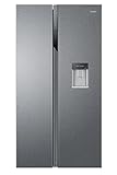 Haier SBS 90 Series 3 HSR3918EWPG Frigorífico Side by Side con Dispensador de Agua, Americano, Apertura 90 grados, Motor Inverter, Ancho 90 cm, Capacidad XXL 521 L, Total No Frost, Clase E, Inox