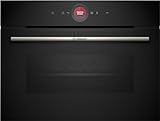 Bosch - Horno Compacto, 60 cm de ancho x 45 cm de alto, Serie 8, Electrónica TFT TouchControl, AirFry, Función Assist, Home Connect, Pirólisis, Negro, CBG7741B1