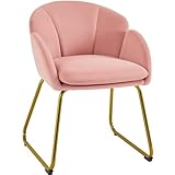 Yaheetech Silla Comedor Silla Tapizada Terciopelo Sillon para Dormitorio Silla para Comedor Cocina Pata Metal Silla Terciopelo Sala de Estar Rosa