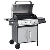 vidaXL Barbacoa Grill de Gas 4+1 Quemadores Lateral Parrilla Estufas Cocina Fiesta Jardín Patio Terraza Balcón Exterior Almacenaje Negra y Plateada