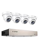 ZOSI 5MP Lite Kit de Cámara de Vigilancia 8CH H.265+ 2MP Videograbador DVR con (4) Cámara de Seguridad Exterior, Visión Nocturna, Detección de Movimiento, sin Disco Duro