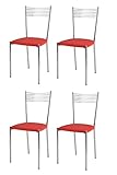 t m c s Tommychairs - Set 4 sillas Elegance para Cocina, Comedor, Bar y Restaurante, Estructura en Acero Cromado y Asiento tapizado en Polipiel Color Rojo