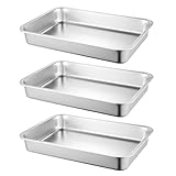 FAAING Juego de 3 moldes para horno de acero inoxidable, 32 x 22 x 7 cm, bandeja pequeña para lasaña, acero inoxidable, molde rectangular para horno, para cafeterías, restaurantes rápidos, comidas