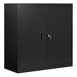 WOLTU Archivador Armario Oficina, Armario Metalico con Cerradura, Cajonera Escritorio Multiusos, Mueble Archivador 2 Puertas, Mueble Auxiliar para Oficina y Estudio, Negro, A90xA92xF40cm, ASK12sz