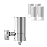 Waterdrop WD-FC-06 Filtro de Agua Para Grifo de Acero Inoxidable,Sistema de Filtración de Agua con Bloque de Carbón,Reduce el Cloro,el olor y el Mal Sabor(4 Filtros Incluidos)