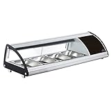 Lacor - 69605 - Vitrina Refigerada, Expositor de Alimentos, Cristal y Acero Inoxidable, Capacidad: 4xGN 1/3, 160 W, Termostato Regulable: 0ºC - 12ºC
