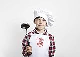 SAQUITOMAGICO Delantal Oficial Masterchef para Adulto y Niños Personalizado con tu Nombre Bordado.-Producto con Licencia Oficial.-Novedad Marzo 2021 (niño blanco personalizado)