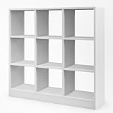 COSTWAY Estanteria 9 Cubos, Estanteria Madera Blanca con Dispositivo Antivuelco, Libreria Estanteria Salon Dormitorio Oficina, 107,5 x 33 x 107,5 cm