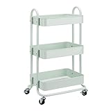 Amazon Basics Carrito de cocina o multiuso de tres niveles con ruedas en verde menta