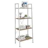 WOLTU Estantería Multiusos Moderna de 4 Niveles Librería para Sala de Esta Escalera de Flores Blanco + Roble Claro RGB9283whe