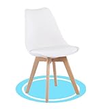 Dekohome Sillas de Comedor, Sillas de Cocina Nórdicas con Asiento Blando, Tapizado y Patas Resistentes de Madera de Haya, 1 Silla, Blanco