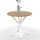 IDMarket Alix - Mesa de comedor redonda para 2-4 personas, pie araña madera y blanco, 80 cm