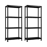 THINIA HOME - Estantería Almacenaje, Polipropileno PP, Multiusos, Hogar, Trastero, Domitorio y Cocina, 4 Baldas, Carga Máxima 100Kg, 61x31x131cm (Largo x Ancho x Alto), Color Negro