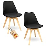 HOME DESIGN & CONFORT Sillas de Comedor Nórdicas con Respaldo Ergonómico | Sillas de Cocina con Madera de Haya Maciza con Tela Anti Manchas de Polipiel (2, Negro)