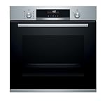 BOSCH - Horno Multifunción, 60 cm, Asistente de limpieza con agua, Puerta extraíble de carro, Recetas pre-programadas, Display LCD con mandos ocultables, Serie 6, acero inoxidable, HBB536BS0