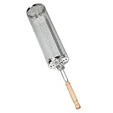 Nybhyjka Jaula a la parrilla de acero inoxidable, cesta para parrilla rodante para barbacoa - Jaula rodante para barbacoa | Jaula cilíndrica de malla redonda para barbacoa, accesorios de cocina para