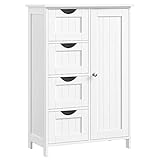 VASAGLE Armario de Baño, Mueble de Baño Estrecho, Cómoda de Baño, Cajonera con 4 Cajones, Armario con Puerta, Estante Ajustable, 30 x 55 x 82 cm, Blanco LHC41W