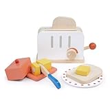mentari Rise and Shine - Juego de tostadora con tostadas y rebanadas de mantequilla, 7.95 pulgadas de longitud, madera, juego imaginativo, creativo, para niñas y niños