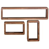 FineBuy Juego de 3 estantes de Pared Flotante de Madera Maciza de Sheesham | Estante Colgante de Pared Rectangular Moderno