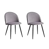 BenyLed Juego de 2 Sillas de Comedor; Sillas de Cocina con Tapizado de Terciopelo; Sillas de Salón Modernas con Patas de Metal Negro (Gris)