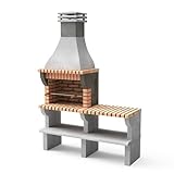 MOVELAR - Barbacoa de Obra Prefabricada de Leña y Carbón Modelo Maipu XL con 1 Soporte Lateral (Gris, Naranja - 165 x 58 x 245 cm) REF: 3535/2 - Cocina de Exterior con Parrilla y Rejilla Metálica