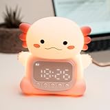 IHALO Axolotl - Despertador con luz nocturna Axolotl, dulce despertador Axolotls - Mesita de noche para niños - Lámpara nocturna de silicona recargable - Dos alarmas - Fecha y hora - Decoración para