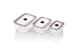 Jata HREC4204 - Recipientes Herméticos de Cristal, Capacidad de 500, 800 y 1500 ml, Para alimentos sólidos y líquidos, Aptos para congelador, microondas, horno y lavavajillas, Libre de BPA,