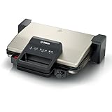 BOSCH - Grill, Tres Posiciones, 2000 W, Placas aptas para Lavavajillas, Fácil de Limpiar, Acero, TCG3302