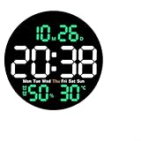 CNANRNANC Reloj de pared digital LED digital de 10 pulgadas con temperatura de alarma e higrómetro para salón, oficina, escuela, fitness (verde)