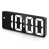 OQIMAX Reloj Despertador Digital, Reloj Alarma Digital Alarm Clock con LED Pantalla Temperatura Fecha, Despertador Digital con Snooze, USB/Batería, Despertar por Voz, Negro&Números Blancos