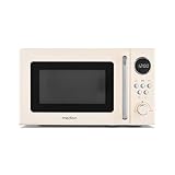 MEDION Microondas retro (20 litros, aprox. 800 vatios, 5 posiciones de microondas, 8 programas automáticos, pantalla digital, función de descongelación, compacto, MD15000) beige