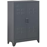 HOMCOM Armario Metálico de Almacenamiento con Doble Puerta de Bisagras y 2 Baldas Ajustables Multiusos para Oficina Salón Dormitorio 75x33x110 cm Gris