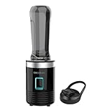 Cecotec Batidora Vaso Portátil Individual Power Titanium 300. 350W, Pica Hielo, Cuchillas de 4 Hojas Recubrimiento de Titanio Negro, Piezas Aptas para Lavavajillas, Solo con un Toque, 600ml