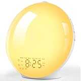 Despertador Luz, Wake Up Light con Simulación de Amanecer y Atardece, 20 Niveles de Brillo, 2 Alarmas, Función Snooze, 14 Luces de Colores, 8 Sonidos Naturales, Radio FM, Regalo Para Niños y Adultos