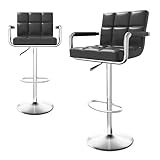 Fruyyzl Taburetes Altos de Cocina Juego de 2, Taburete Bar Giratorio Ajustable de Cuero PU Moderno, Apoyabrazos Cojín Asiento Engrosado Taburete Alto (Gris, Patas Plateadas)
