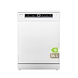 EVVO Lavavajillas 60 cm Ancho, Capacidad para 14 Cubiertos y Con Tercera Bandeja, Eficiencia B, 8 Programas Incluye, Lavado Inteligente, Zone Wash, Inno wash, Apertura Automática, Modelo: D5 Blanco