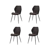 GrandCA HOME Juego de 4 Sillas de Comedor, Sillas de Comedor Tapizadas, Sillas de Cocina Nórdicas, Sillas Acolchadas con Patas de Metal, Cojines de Tela de Rombos, Negro-R