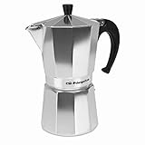Orbegozo KF 900, Cafetera italiana, 9 tazas de capacidad, apta para cocinas a gas, eléctricas y vitrocerámicas, mango ergonómico, válvula de seguridad, interior de fácil limpieza, color plata