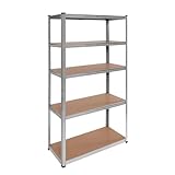 OcioDual Estantería Metálica Essential Plata, Ideal para Hogar, Garaje, Cocina, Oficina, Multiusos, Almacenamiento Divisible, Sin Tornillos, 875kg, 5 Baldas MDF, 180 x 90 x 40cm