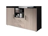 MB Muebles Bonitos, Aparador Roque para Salón Comedor Moderno, Mueble TV de Melamina, Color Negro Brillo y Sonoma Mate, 140x80x40 cm