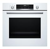 BOSCH - Horno Multifunción Pirolítico, 60 cm, Display LCD con mandos ocultables, Home Connect, Recetas pre-programadas, ClipRails, Serie 6, Cristal blanco, HBG5780W6