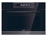 Haier Series 4 HWO45CO4P7B - Horno Multifunción, Pirolítico, Potencia 3000W, Capacidad 50L, 45cm Alto, 12 Funciones, Display táctil, Ventilación Radial, 4 Cristales en puerta, Negro