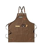 jiuzcare Delantal de Barbacoa 68x76cm con Correa Cruzada Ajustable Delantales de Cocina con 3 Bolsillos Delantale para Mujeres Hombres Masterchef para Jardinería Restaurante Barbacoa Hornear, Marrón