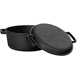 4BIG.fun Cazuela de Hierro Fundido con Tapa Ø 24 cm - 4 L - Olla Tradicional 2 en 1 - Horno holandés con Tapa de Doble Función Sartén Plancha para Inducción - Pan, Sopa, Cazuela