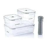 InnovaGoods® Organizador de Nevera, Ideal para microondas, Set de Fiambreras de 3 Unidades, Incluye Bomba Manual de Vacío, Perfecto para un Frigorífico Ordenado y Comida Fresca